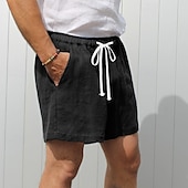 baratos Clássico-Homens Calção Shorts de linho Shorts de verão Bolsos Com Cordão Cintura elástica Tecido Conforto Respirável Curto Casual Diário Feriado Moda Estilo Clássico Preto Branco