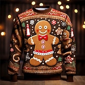 abordables Disfraz de hombre de jengibre-Hombre Graphic Feliz Navidad hombre de pan de jengibre Sudaderas Sudadera Sudadera con capucha Manga Larga Camisa de entrenamiento Cuello Barco Moda Diario Casual Impresión 3D Vacaciones Festivos
