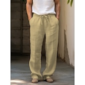 baratos Clássico-Homens Calças Calças de praia Com Cordão Perna reta Tecido Conforto Respirável Casual Diário Feriado Moda Estilo Clássico Verde Cáqui