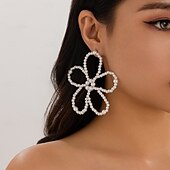 abordables Boucles d&#039;oreilles-Femme Boucles d&#039;oreille Clou Géométrique Précieux Forme de fleur Trèfle Elégant Gros Fantaisie Imitation Perle Des boucles d&#039;oreilles Bijoux Argent / Noir / Blanche Pour Mariage Soirée Cadeau 1 paire