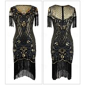billige Antrekk-Retro / vintage De livlige 20-årene 1920-tallet Flapper kjole Cosplay kostyme Drakter Den store Gatsby Bryllupsgjest Paljetter Dusk Dame Jul Halloween Karneval Halloween Fest / aften