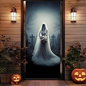 billige Halloween dekorasjon-halloween dørdekorasjoner halloween dørdeksler zombie brud dør billedvev dør gardin dekorasjon bakteppe dør banner for inngangsdør gårdshus ferie fest dekor forsyninger