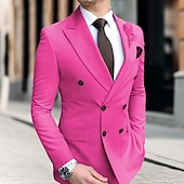 billiga Herrars klassiska kavajer-Herr Studenten Kavaj Företag Cocktailfest Bröllopsfest Mode Ledigt Vår &amp; Höst Polyester Ensfärgat Knappar Ficka Bekväm Dubbelknäppt Blazer Ljusrosa Gul Rodnande Rosa Kungsblå