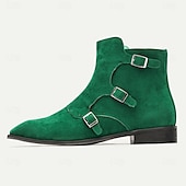 cheap Dress Boots-Men&#039;s Green Suede Buckle Ankle Boots - Stylish Vintage Design for Casual and Formal Wear
