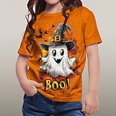voordelige Halloweenkostuums voor meisjes-Halloween Voor meisjes 3D Grafisch Geest T-shirt Korte mouw Zomer Lente Modieus Basic Polyester Kinderen 4-12 jaar Strakke ronde hals Buiten Casual Dagelijks Normale pasvorm