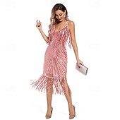 olcso Öltözetek-Retró Ordító 20-as évek 1920-as évek Flapper ruha Szerepjáték Jelmezek Felszerelések A nagy Gatsby Esküvői Vendég Flitter Rojt Női Karácsony Mindszentek napja Farsang Halloween Buli / Este Esküvői