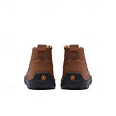 baratos Botas para Homem-botins masculinos de couro sintético marrom com costura artesanal, tira e fivela para um estilo casual e ao ar livre