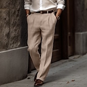 economico Attività commerciale-Per uomo Pantaloni di lino Pantaloni estivi Bottoni Tasca frontale Gamba dritta Liscio Comfort Traspirante Informale Giornaliero Per eventi Di tendenza Essenziale Nero Bianco
