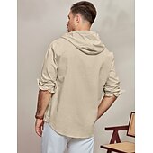 economico Classico-Per uomo Camicia Camicia di lino Abbigliamento da spiaggia Camicia con Bottoni Camicia con cappuccio Semplice Vacanza Casuale Nero Bianco Blu Verde Manica Lunga Con Cappuccio Primavera &amp; Estate