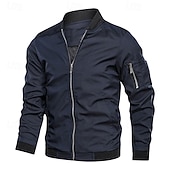 preiswerte Sportjacke-Herren Leichte Jacke Bomberjacke Sport Jacke Outdoor Sport warm halten Tasche Herbst Winter Glatt Modisch Strassenmode Ständer Standard Schwarz Burgunderrot Marineblau Khaki Armeegrün Jacken
