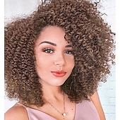 economico Parrucche di altissima qualità-parrucche corte ricce crespe parrucca afro riccia con parte laterale per donne nere parrucche sintetiche afroamericane twist out