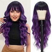 economico Parrucche trendy sintetiche-parrucche lunghe con frangia per donne parrucche per capelli ricci e ondulati parrucche in fibra sintetica resistenti al calore per l&#039;uso quotidiano alle feste