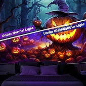 voordelige halloween wandtapijten-Halloween decoraties blacklight wandtapijt jack o lantern uv reactief glow in the dark glow party psychedelisch trippy misty hangend wandtapijt muurschildering voor woonkamer slaapkamer