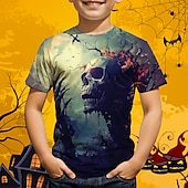economico Costumi di Halloween per bambini-Halloween Da ragazzo 3D Pop art Teschi maglietta T-shirt Manica corta Estate Primavera Di tendenza Essenziale Poliestere Bambino 4-12 anni Girocollo Esterno Informale Giornaliero Standard