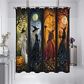 preiswerte Halloween Bad-Halloween-Duschvorhang, moderner, maschinenwaschbarer, wasserdichter Polyesterstoff zur Badezimmerdekoration, Badewanne mit 12 Haken