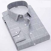 abordables camisas de hombre sin planchar-Hombre Camisa Camisa para Vestido Plaid Boda Oficina y carrera Bleu Ciel Azul Azul cielo Púrpula Claro Manga Larga Cuello Vuelto Primavera &amp; Otoño Ropa Estampado