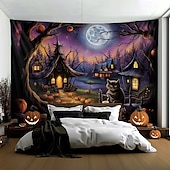 billige Halloween dekorasjon-halloween dekorasjoner hengende billedvev gresskar dverg hus veggkunst stor billedvev veggmaleri dekor fotografi bakteppe teppe gardin hjem soverom stue dekorasjon