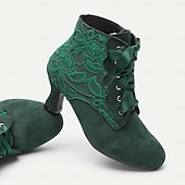 baratos anos 1930-botins femininos vitorianos com cadarço - botins de camurça verde de salto alto para fantasias vintage e steampunk