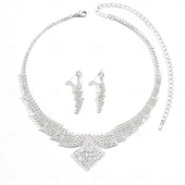 cheap Jewelry Sets-Bridal Jewelry Sets Two-piece Suit Imitation Diamond 1 Necklace Earrings Women&#039;s Elegant Stylish Classic Lovely Classic Love Precious Geometric Jewelry Set For Wedding Gift