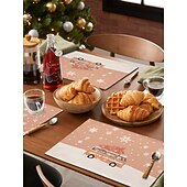 abordables Figuras coleccionables-Juego de 4 manteles individuales navideños de algodón y lino para mesa de Navidad de temporada de invierno con muñeco de nieve &amp;Diseño de reno para decoración de interiores y exteriores, para fiestas,