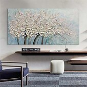 preiswerte Blumen-/Botanische Gemälde-handgemachtes großes 3D-Blumenölgemälde auf Leinwand, handgemaltes weißes Kirschblütengemälde, großes Wandkunstgemälde, handgemachtes Palettenmessergemälde, strukturiertes Acrylgemälde,