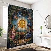 preiswerte Halloween Bad-Halloween-Duschvorhang, moderner, maschinenwaschbarer, wasserdichter Polyesterstoff zur Badezimmerdekoration, Badewanne mit 12 Haken