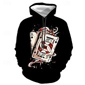 economico Felpe con cappuccio da uomo-Per uomo Pop art Carte francesi Felpa con cappuccio Felpe Felpa Felpa con cappuccio Manica lunga Felpa con cappuccio Con cappuccio Streetwear Stampa 3D Informale Giornaliero Argento Nero Stampa