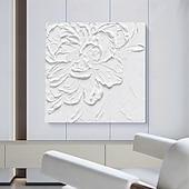 levne Květinové či botanické obrazy-3d bílá květina olejomalba ručně malovaná tlustá textura olejomalba béžová bílá malba na plátně abstraktní texturovaná olejomalba pro nástěnné umění malba pro obývací pokoj umělecká díla