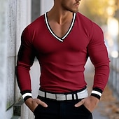 cheap Basic T shirts-Men&#039;s T Shirt Pullover Sweatshirt Knit Tee Long Sleeve V Neck Winter Spring &amp;  Fall Solid Color Knitwear V Neck Casual Daily Dark Grey White Black Top Tee for Men