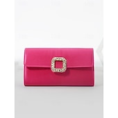 cheap Clutches &amp; Evening Bags-Women&#039;s White Satin Clutch with Rhinestone Buckle - Elegant Evening Bag for Special Occasions
