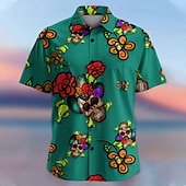 cheap Floral Print-Men&#039;s Floral Skull Tropical Flowers Summer Hawaiian Shirt Button Up Shirt Aloha Shirt Short Sleeve Shirt Collared Shirts Hawaiian Casual Vacation Party Evening Wear Daily Purple Fuchsia Orange S M L