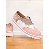 billige Vintagesko for kvinner-Dame Flate sko Retro Bullock Sko Kontor Arbeid Daglig Paisly Fargeblokk Snøring Plattform Rund Tå Årgang PU Snøring Svart / Hvit Brun Rosa og Hvit
