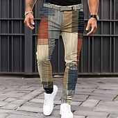 billiga Smal-Herr Geometrisk Färgblock Lappverk Kostymbyxor Medium Midja Business Casual Formell Vardag Dragkedja Ficka Sommar Vår Höst 3D-tryck Brun