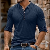 olcso Alkalmi Henley póló-Férfi Henley ing Tee Top Hosszú ujjú ing Hosszú ujj Tömör szín Divat Napi Gombok Henley Szabadtéri Hétköznapi Nyár Sötétbarna Stétszürke Sötétvörös Henley póló