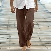 baratos Feriado-Homens Calças Calça verão Calças largas Calças de praia Calça casual Com Cordão Bolso frontal Perna reta Tecido Conforto Macio Comprimento total Ioga Feriado Praia Moda Havaiana Preto Branco