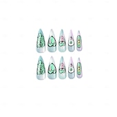 cheap Accessories-24pcs/set Long Starry Sky Gradient Green Heart, Eye, Mouth  Halloween  False Nail Tip Press on