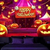 cheap Halloween Wall Tapestries-Halloween Decorations Blacklight Tapestry UV Reactive Glow in the Dark Glow Party Skulls Psychedelic Trippy Misty Hanging Tapestry Wall Art Mural for Living Room Bedroom Pumpkins