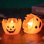 preiswerte Halloween Requisitenbeleuchtung-Halloween-Kürbislichter mit flackerndem LED-Kerzenlicht, Halloween-Jack-o-Lantern-Schneekumpel-Ornament für Schreibtisch und Garten, die Denkerstatue, Regenbogen-Party-Anzieh-Requisiten, 6/12 Stück