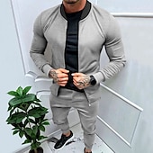 cheap Basic Tracksuits-Men&#039;s Tracksuit Sweatsuit Full Zip Sweatshirt Black Yellow Army Green Red Navy Blue Standing Collar Color Block 2 Piece Sports &amp; Outdoor Daily Holiday Streetwear Basic Casual Spring &amp;  Fall Clothing