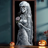 billige Halloween dekorasjon-halloween dørdekorasjoner halloween dørdeksler zombie brud dør billedvev dør gardin dekorasjon bakteppe dør banner for inngangsdør gårdshus ferie fest dekor forsyninger