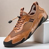 economico Sneakers da uomo-scarpe da esterno da uomo in pelle marrone e rete con suola robusta: traspiranti e comode per l&#039;escursionismo e l&#039;abbigliamento casual