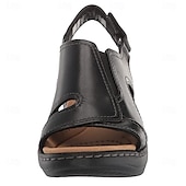 voordelige Comfortsandalen-dames bruine slingback sandalen van imitatieleer met uitsparingen en sleehak - comfortabele zomerwandelschoenen
