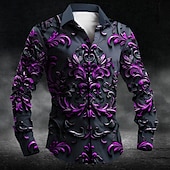 voordelige Overhemden met print voor heren-Halloween Voor heren Overhemd met knopen Lange mouw Donkere Feestavondkleding Herfst Lente zomer Overhemdkraag Dichtknopen 3D-afdrukken Rood blauw Paars Groen