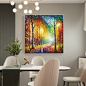お買い得  風景画-手作りの木の壁アート カラフルな森の絵 手作りのキャンバス カラフルな木々 森のキャンバスの絵 雨とのデートのキャンバスの絵 巨大なキャンバス 家の装飾 秋のキャンバス