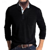 billiga Klassisk pikétröja för män-Herr Golftröja golfpolo Arbete Ledigt Kavajslag Långärmad Grundläggande Modern Ensfärgat Knapp Ficka Vår &amp; Höst Normal Vin Aprikos Svart Vit Mörkröd Gul Golftröja