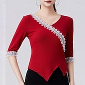 economico Top e Set-Balli latino-americani Superiore Colore Puro Con balze A fantasia Per donna Prestazioni Addestramento Mezza manica Alto Poliestere