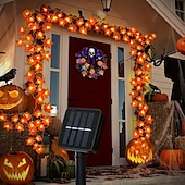 ieftine Halloween în aer liber-Ghirlandă artificială cu frunze de arțar cu energie solară 6,5 m 30 led-uri de Ziua Recunoștinței Halloween frunze de toamnă decorare în aer liber grădină interioară terasă șemineu pentru iluminat