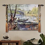 billige Jacquard vevde gobeliner-jacquardvevd billedvev gobelin aubusson veggteppet veggheng fiske om våren vevstol bomullsvev stue soveromsdekorasjon (uten pinne og dusker)