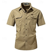economico Camicie da lavoro da uomo-Per uomo Camicia Camicia Estiva Camicia casual Camicia con Bottoni Camicia cargo Blu denim Nero Giallo Rosso Kaki Manica Corta Semplice Colletto a Camicia Vacanza Camicia hawaiana Tasca Abbigliamento