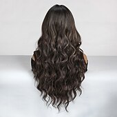 abordables Perruques Synthétiques Sans Bonnet-Perruque Synthétique Bouclé Ondulé Coupe Droite Avec Frange Perruque 26 pouces Brun foncé Cheveux Synthétiques Femme Cheveux Colorés Confortable Avec des franges Marron clair